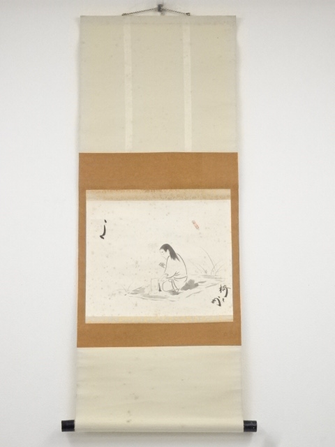 JAPANESE HANGING SCROLL / HAND PAINTED / SCENERY IN THE PAST